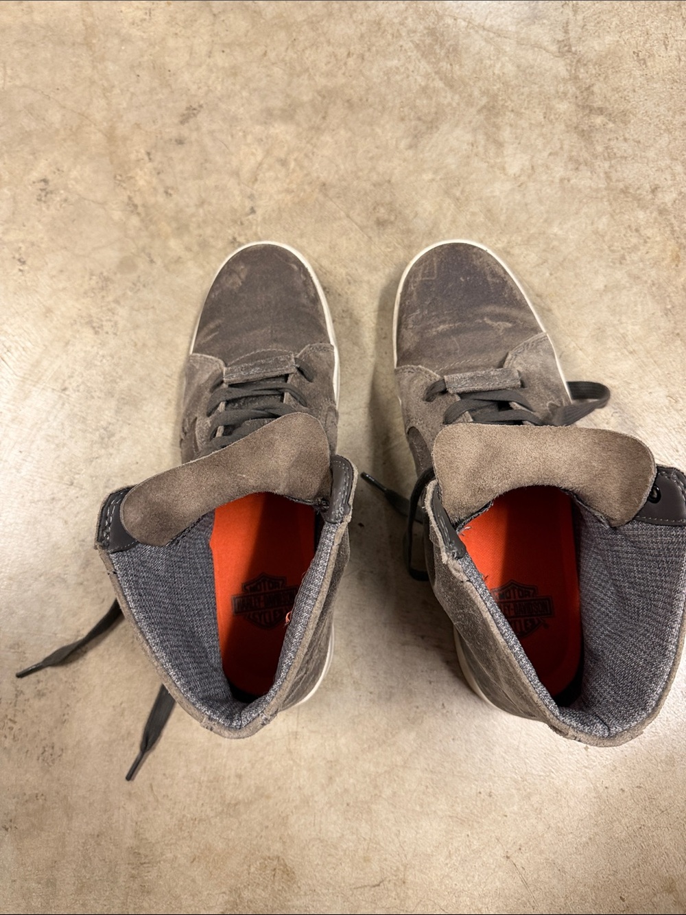 Harley-Davidson Men's Gray Suede High-Top Sneakers with Orange Insoles